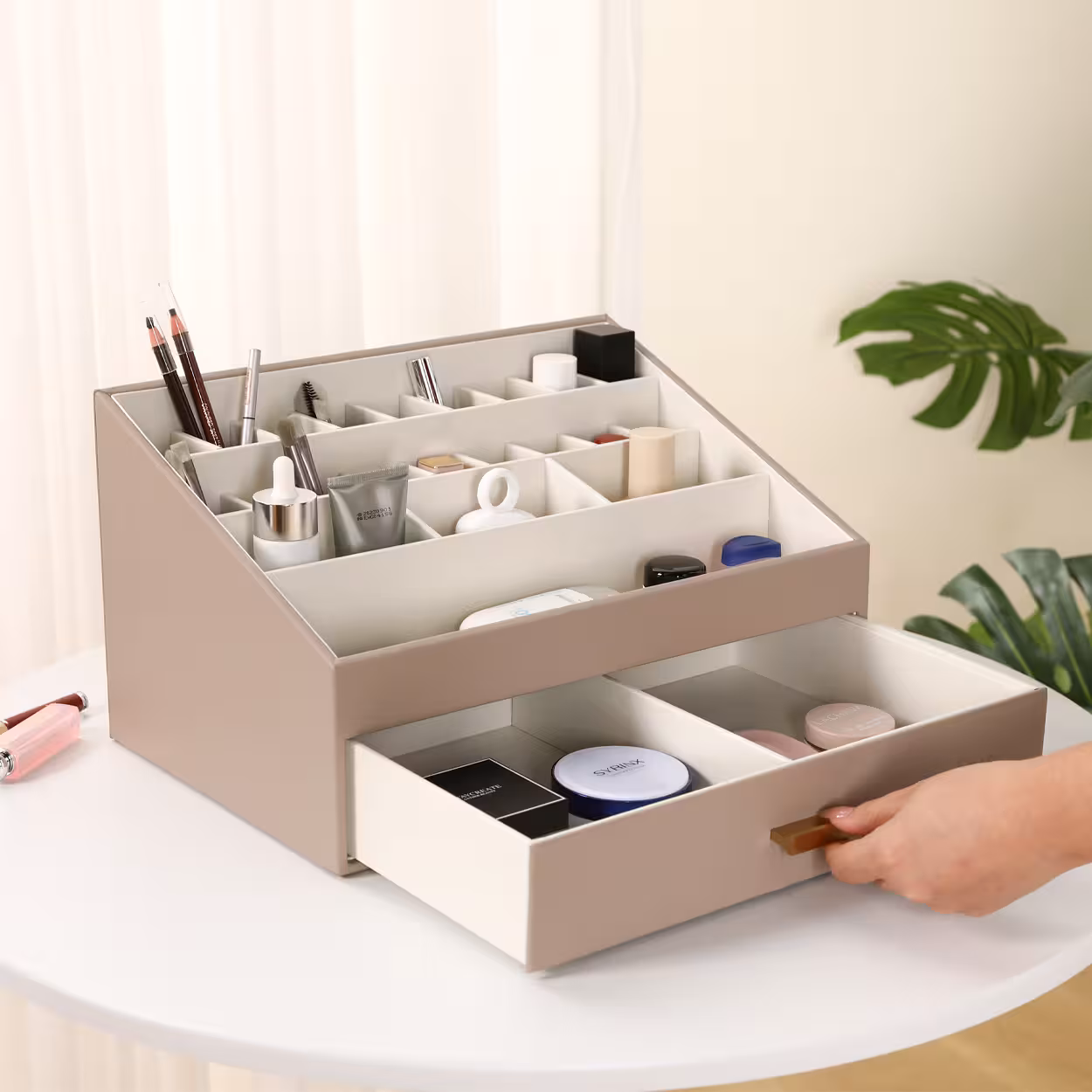 SortWithStyle Luxury Taupe Cosmetic Organizer Real Size